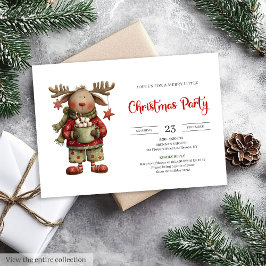 Convites Playful Funny Reindeer watercolor holiday invite