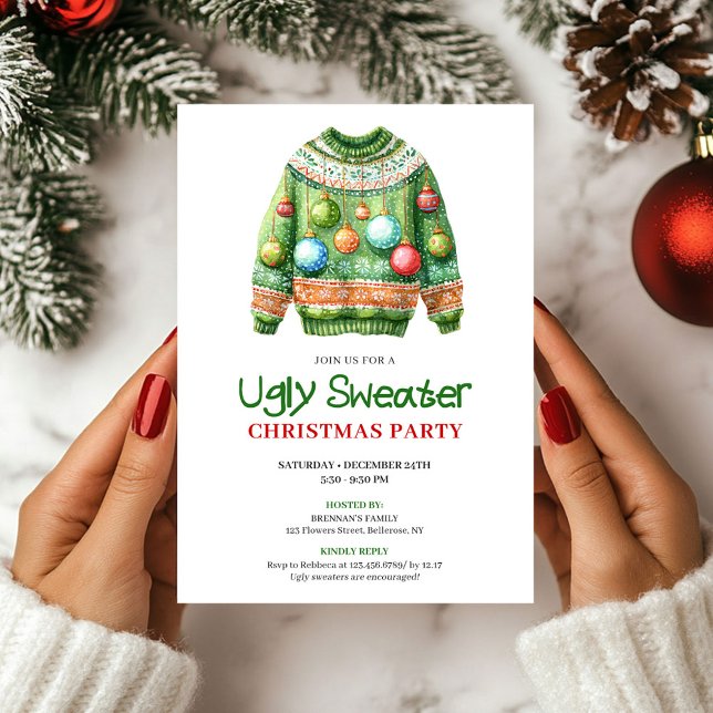 Convites Playful Funny Ugly Sweater Holiday Invite (Playful Funny Ugly Sweater Holiday Invite)