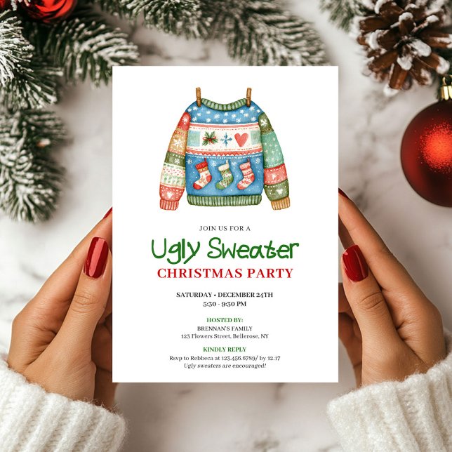 Convites Playful Funny Ugly Sweater Xmas Invite (Playful Funny Ugly Sweater Xmas Invite)