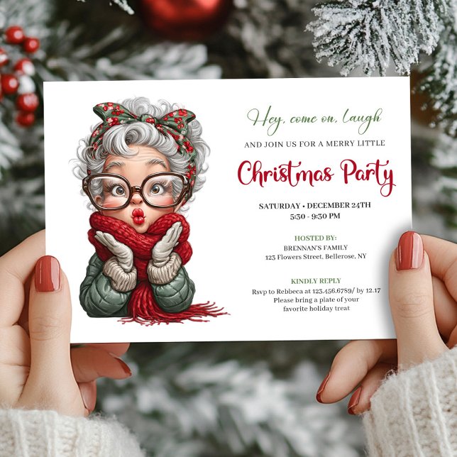 Convites Playful Grandma Xmas Cartoon Celebration Invite (Playful Grandma Xmas Cartoon Celebration Invite)