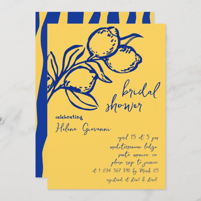Convites Playful Italian Handwritten Lemon Bridal Shower (Frente/Verso)