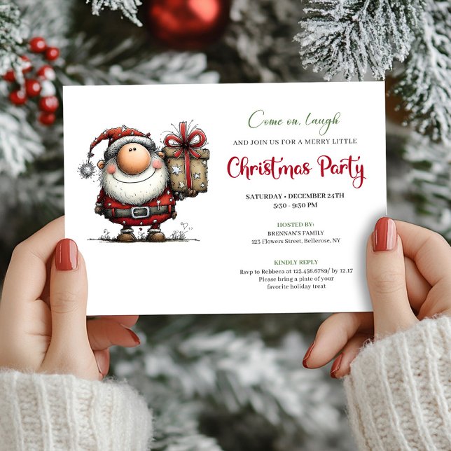 Convites Playful Minimalist Santa Christmas Party Invites (Playful Minimalist Santa Christmas Party Invite)