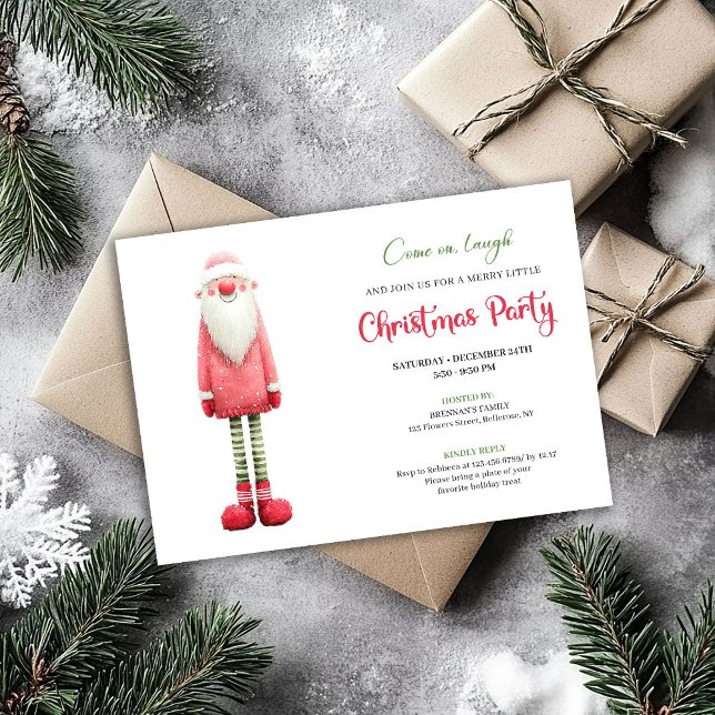 Convites Playful Quirky Pink Santa Holiday Greeting (Playful Quirky Pink Santa Holiday Greeting)