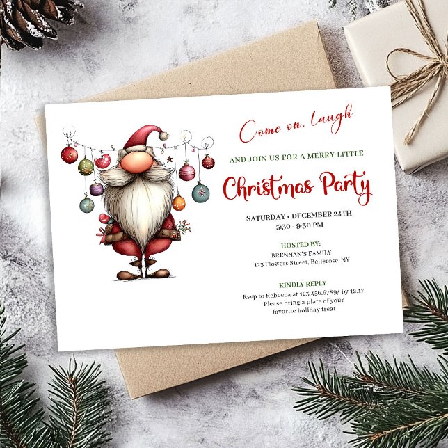 Convites Playful Quirky Santa Watercolor Christmas Party (Playful Quirky Santa Watercolor Christmas Celebration)