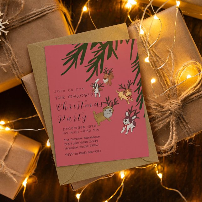 Convites Playful Reindeer Dogs Christmas Illustration (Criador carregado)