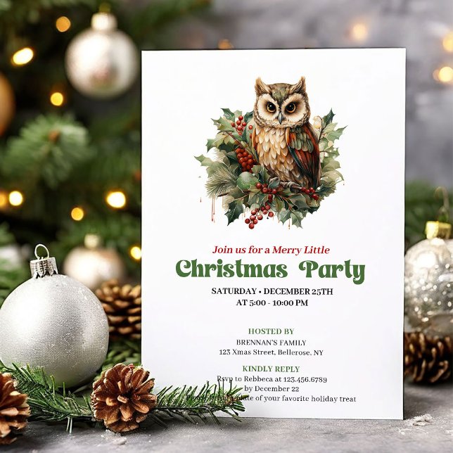 Convites Playful retro Christmas owl party invitation (Playful retro Christmas angel party invitation

)