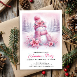 Convites Playful Snowy Forest Pink Snowman Kids Invitation