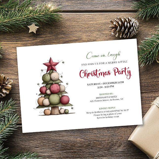 Convites Playful Watercolor Christmas Tree Holiday Invite (Playful Watercolor Christmas Tree Holiday Invite)