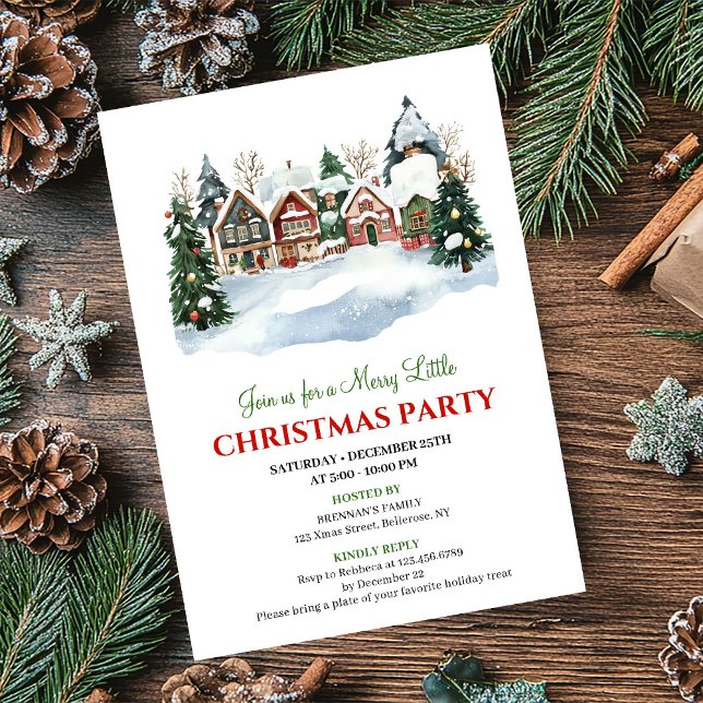 Convites Playful watercolor winter scene Christmas party  (Playful watercolor winter scene Christmas party card)