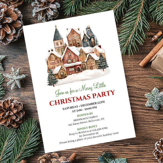 Convites Playful winter scene Christmas party dinner invite (Playful winter scene Christmas party dinner invitation)