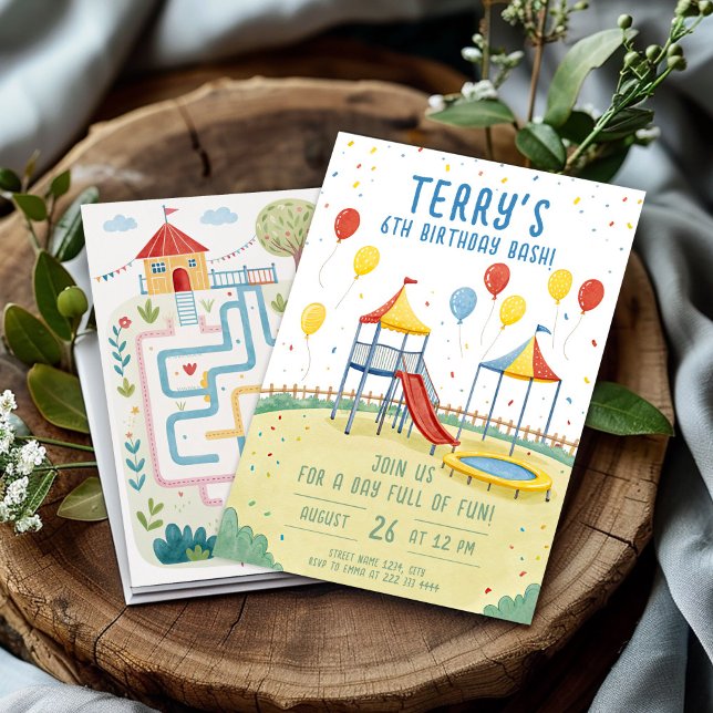 Convites Playground Birthday - Partido para Crianças Editáv (Criador carregado)