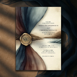 Convites Plum and Blue Ombre Seal Watercolor Wedding