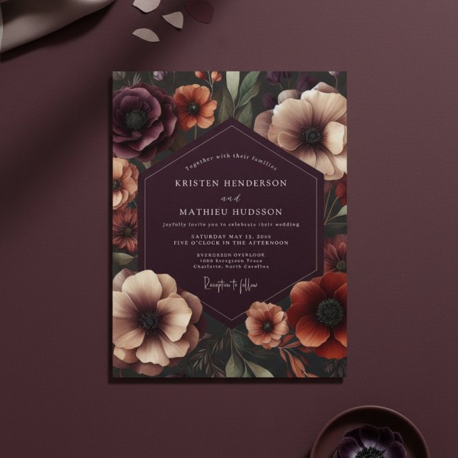 Convites Plum Anemone Botanical Romance Wedding (Criador carregado)