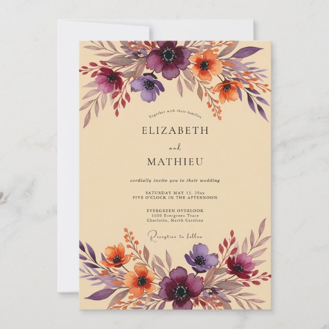 Convites Plum Bohemian Autumnal Wedding (Frente)