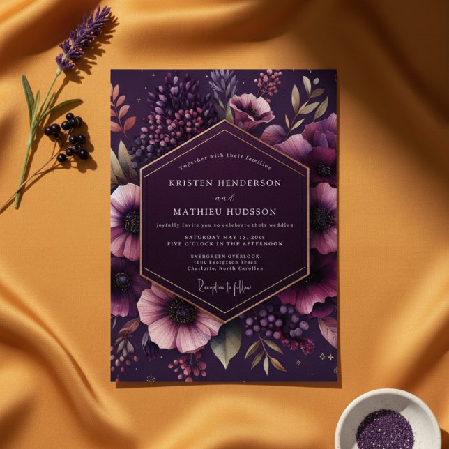 Convites Plum Botanical Bloom Wedding (Criador carregado)