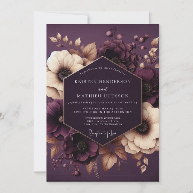 Convites Plum Botanical Enchantment Wedding (Frente)
