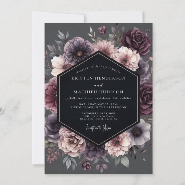Convites Plum Botanical Moody Romance Wedding (Frente)