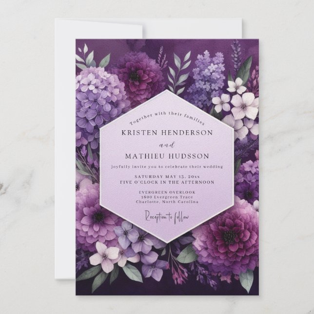 Convites Plum Botanical Opulence Wedding (Frente)