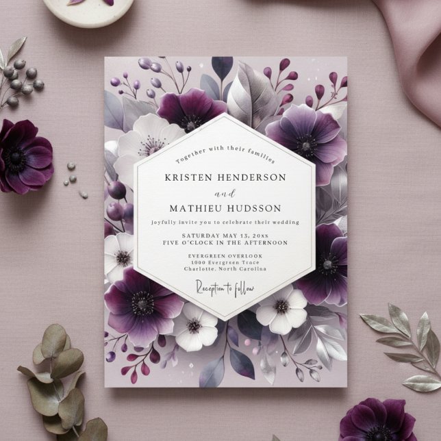 Convites Plum Botanical Romance Wedding (Criador carregado)