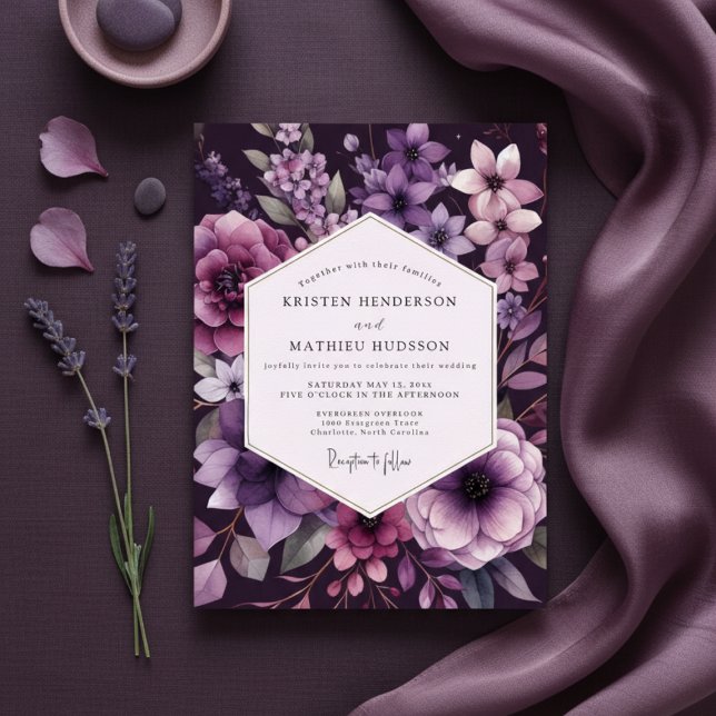 Convites Plum Botanical Romance Wedding (Criador carregado)