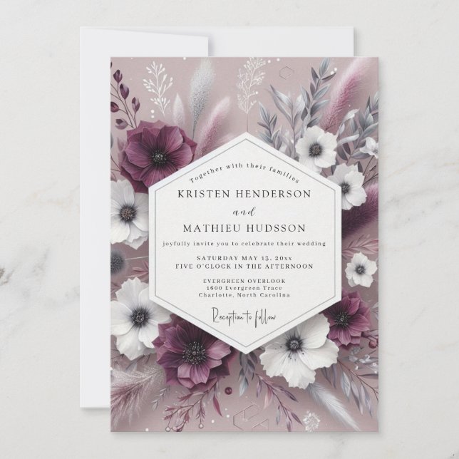 Convites Plum Botanical Whimsical Wedding (Frente)