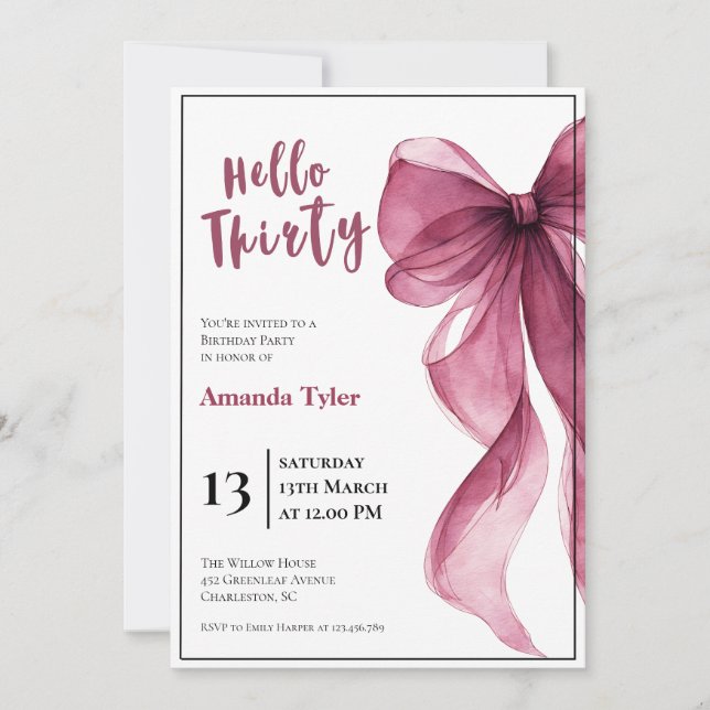 Convites Plum Bow 30th Birthday Invitation (Frente)