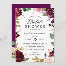 Convites Plum Burgundy Blush Floral Classic Chá de panela