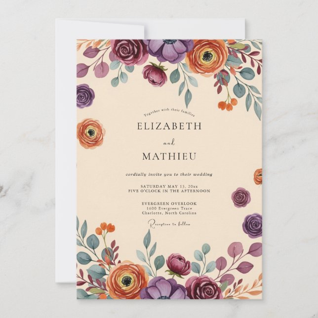 Convites Plum Dramatic Autumnal Wedding (Frente)