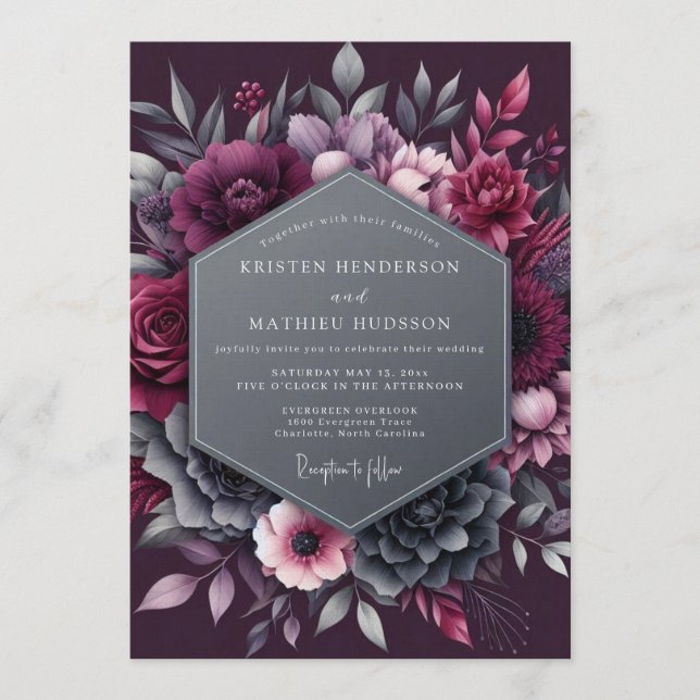 Convites Plum Dramatic Moody Wedding (Frente)