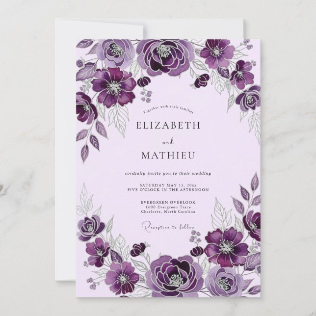 Convites Plum Elegant Botanical Wedding (Frente)