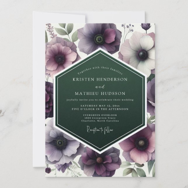 Convites Plum Emerald Anemone Wedding (Frente)