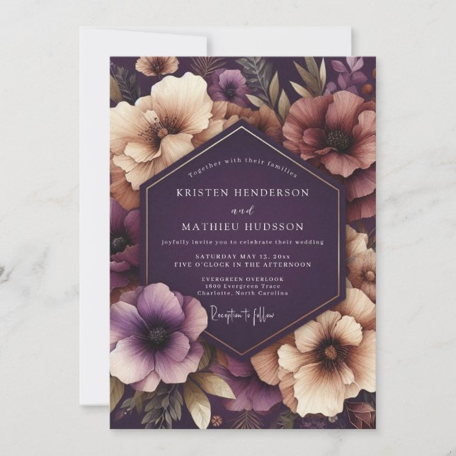 Convites Plum Enchanted Bloom Wedding (Frente)