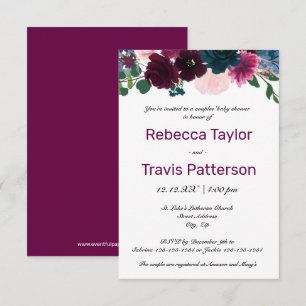 Convites Plum Floral Blooms Plum - Chá de fraldas 3x5 Casa
