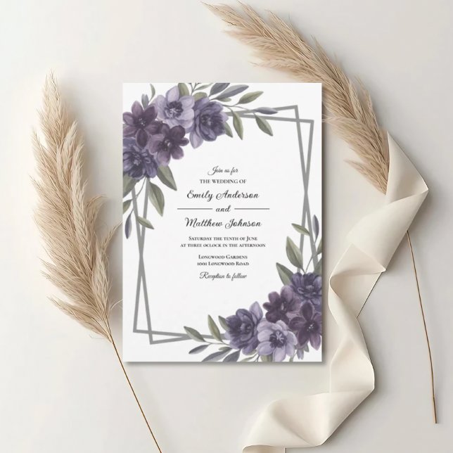Convites Plum Floral Frame Wedding Invitation (Criador carregado)