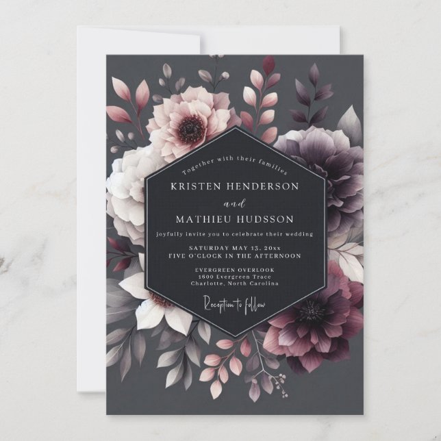 Convites Plum Floral Moody Romance Wedding (Frente)