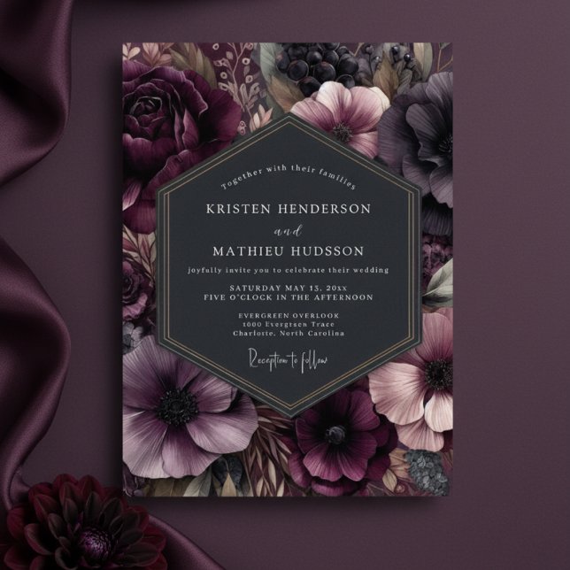 Convites Plum Floral Moody Romance Wedding (Criador carregado)