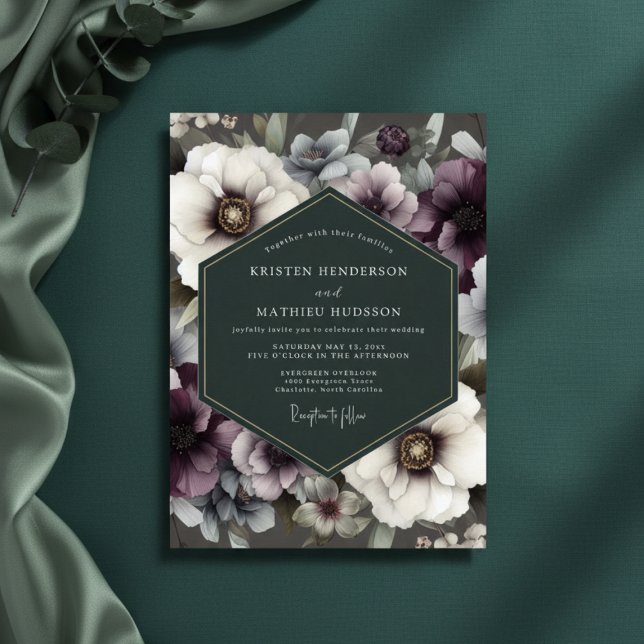 Convites Plum Floral Opulent Romance Wedding (Criador carregado)