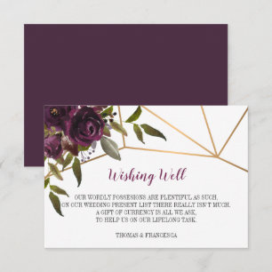 Convites Plum Floral Plum Faux Dourado - Placa de poço geo