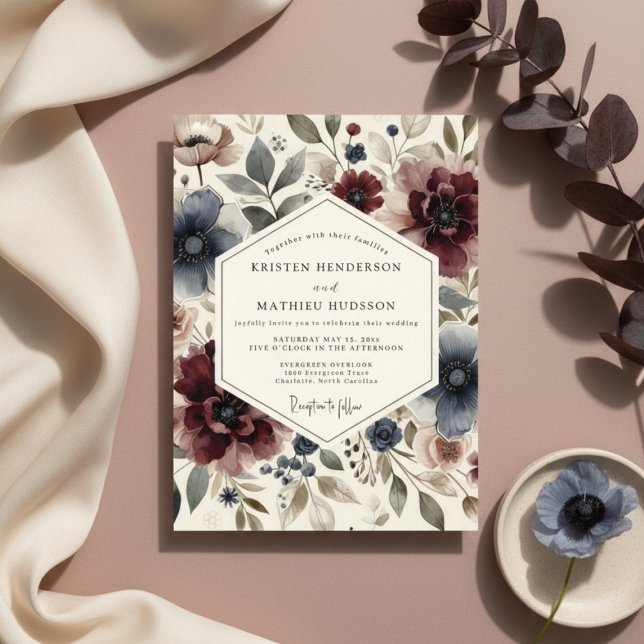Convites Plum Floral Whimsy Wedding (Criador carregado)