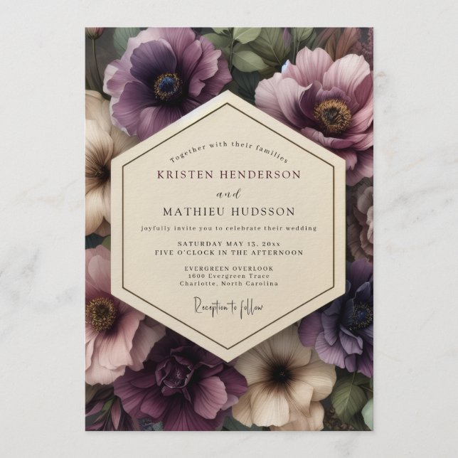 Convites Plum Gothic Bloom Wedding (Frente)