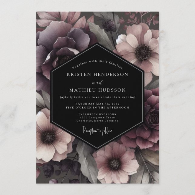 Convites Plum Gothic Blossom Wedding (Frente)
