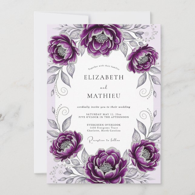 Convites Plum Graceful Botanical Wedding (Frente)