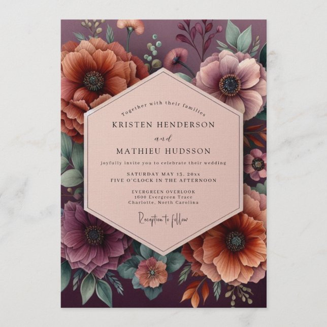 Convites Plum Heirloom Floral Wedding (Frente)
