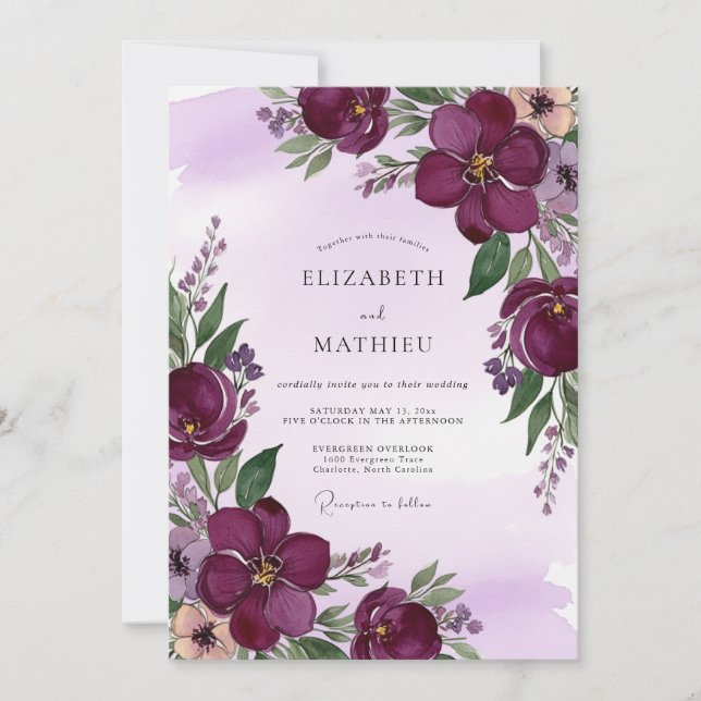 Convites Plum Majestic Spring Wedding (Frente)