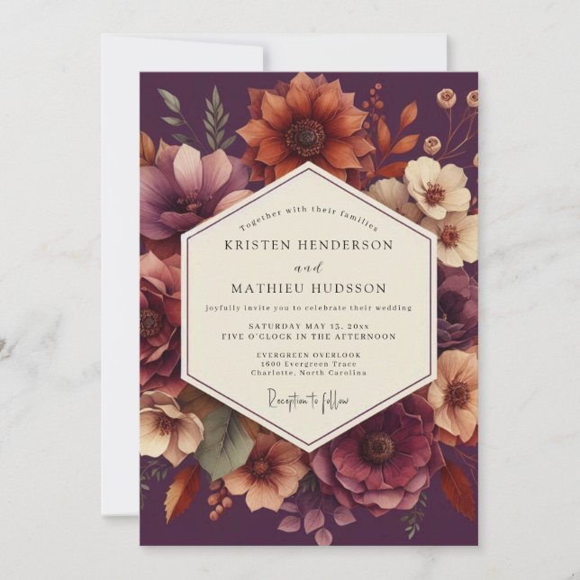 Convites Plum Moody Floral Romance Wedding (Frente)