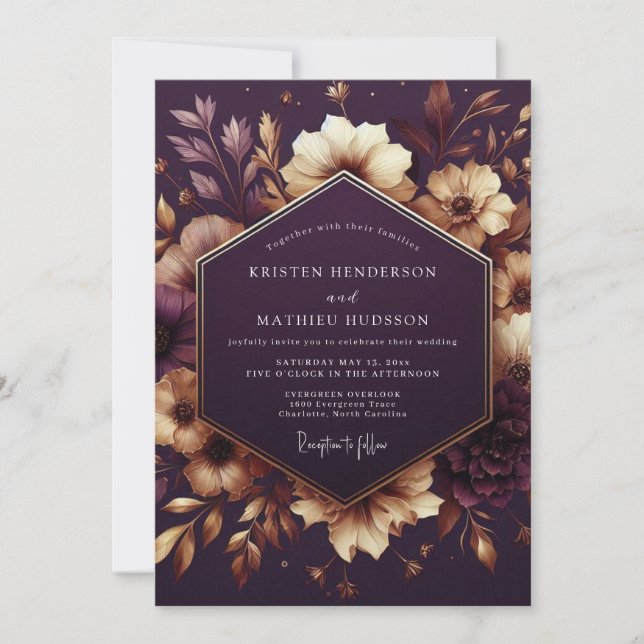 Convites Plum Moody Floral Twilight Wedding (Frente)