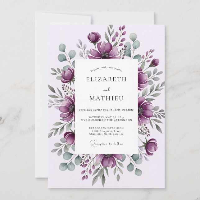 Convites Plum Moody Winter Wedding (Frente)