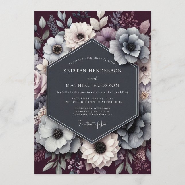 Convites Plum Nocturnal Anemone Wedding (Frente)