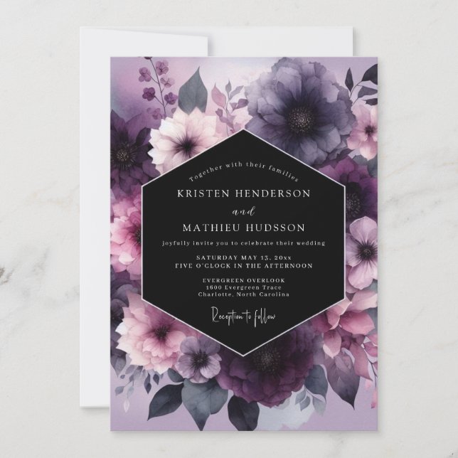 Convites Plum Nocturnal Bloom Wedding (Frente)
