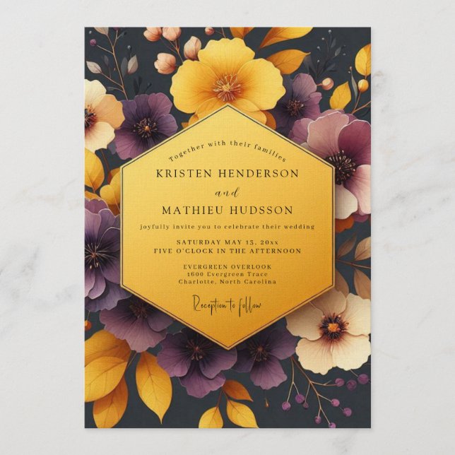 Convites Plum & Ochre Autumnal Bloom Wedding (Frente)